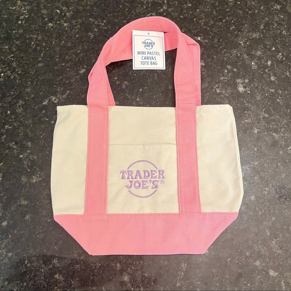 Trader Joes Mini Pastel Canvas Tote Bag Pink NEW!